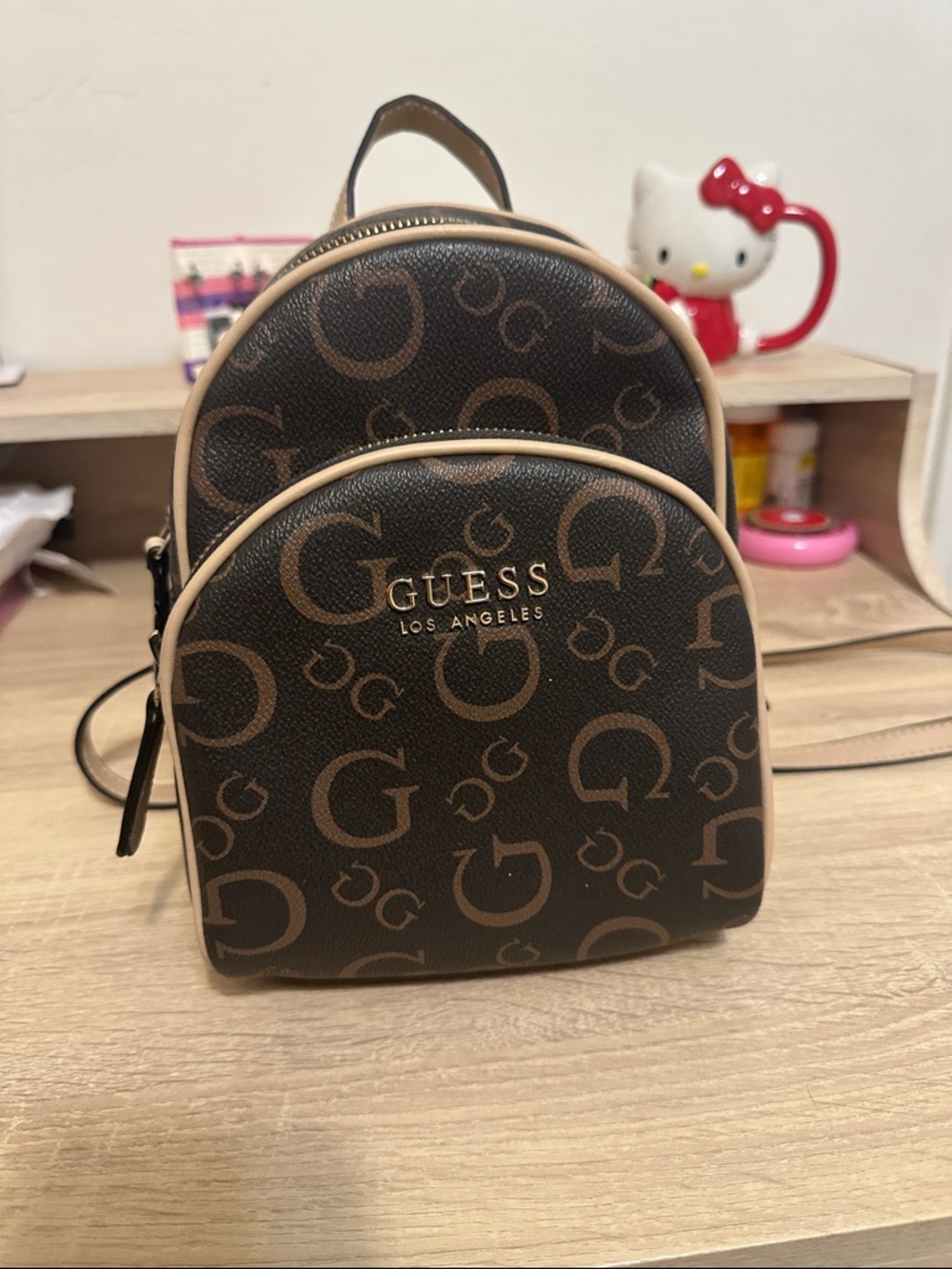 GUESS Brown & Tan Monogram Mini Backpack